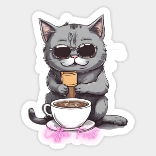 Funny "Coffee First" coffee drinking kitten Sticker